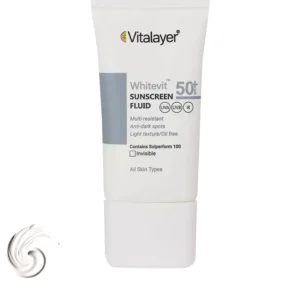 فلوئید ضدآفتاب بی‌رنگ ویتالیر SPF50 مدل Whitevit مناسب تیره و لک دار، حجم 50 میلی‌لیتر