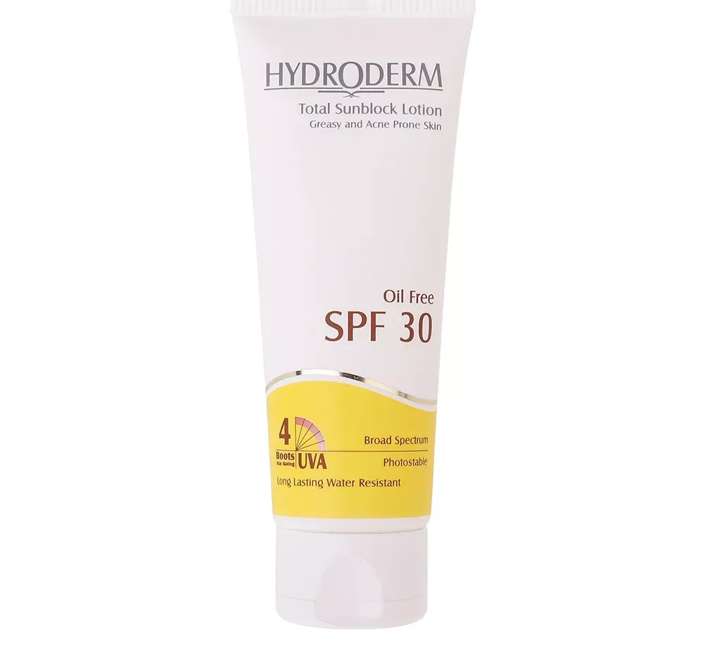 لوسیون ضدآفتاب فاقد چربی هیدرودرم SPF30 مناسب پوست چرب و آکنه دار حجم 75 میلی‌لیتر