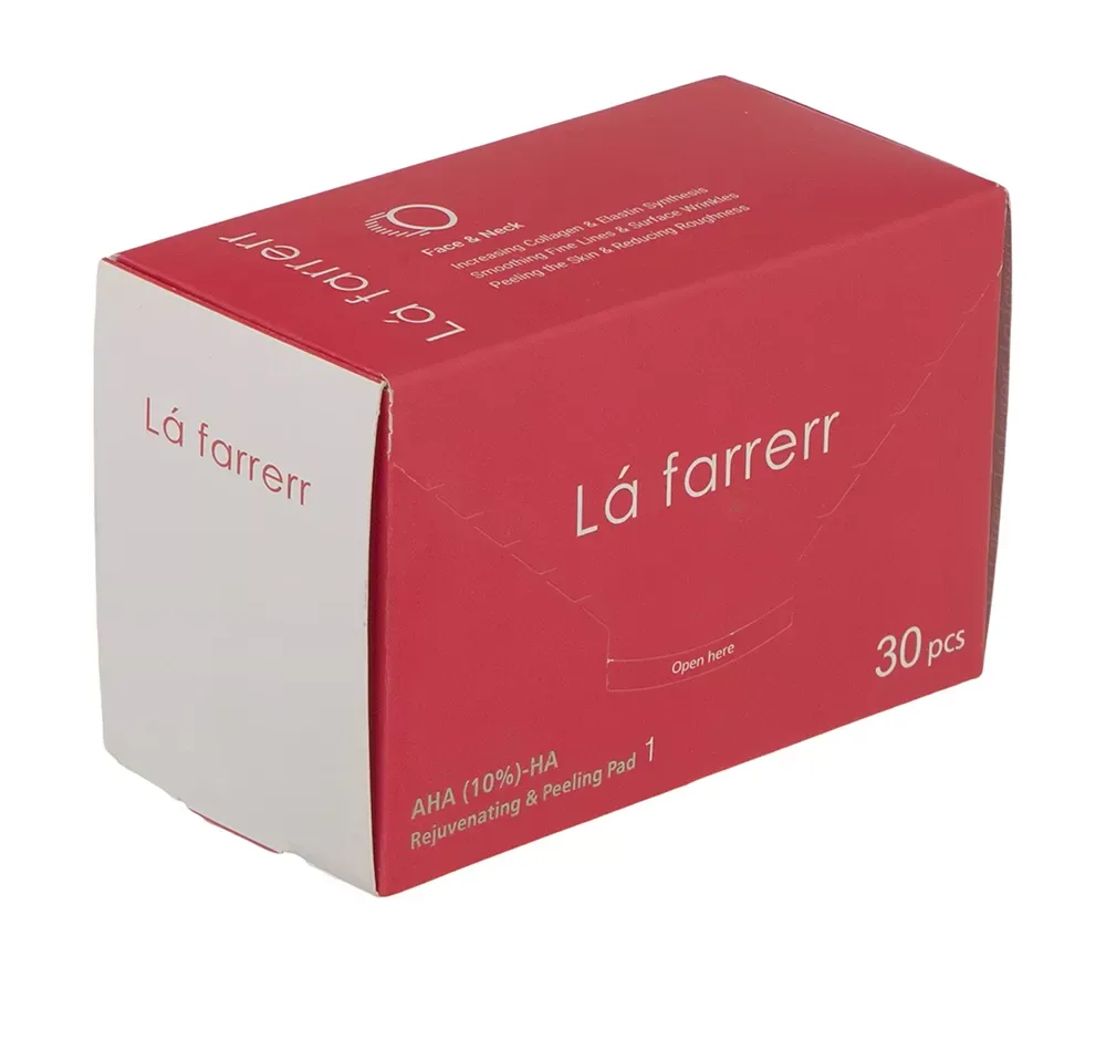 پد جوان کننده و لایه بردار پوست لافارر مدل AHA10% و هیالورونیک اسید بسته 30 عددی
