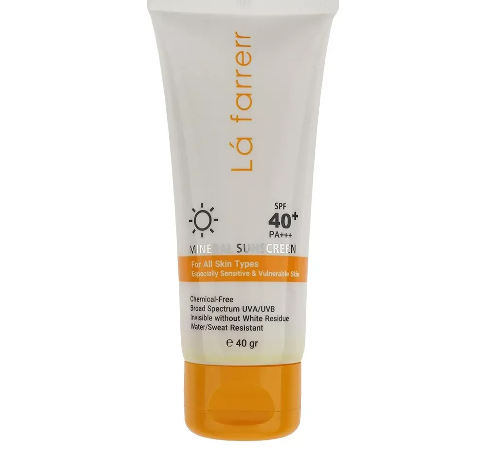 کرم ضد آفتاب بدون رنگ لافارر SPF 40 مدل مینرال ‌حاوی محافظ UVA و UVB و PA+++مناسب پوست‌های حساس حجم 40 میلی‌لیتر