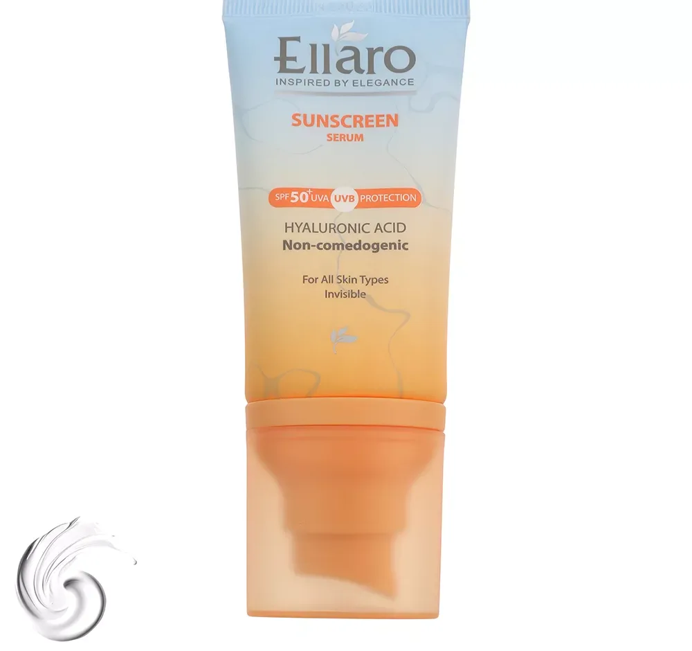سرم ضد آفتاب بی‌رنگ صورت الارو SPF 50 مدل Hyaluronic acid ‌محافظ در برابر اشعه UVA و UVB مناسب برای انواع پوست حجم 40 میلی‌لیتر