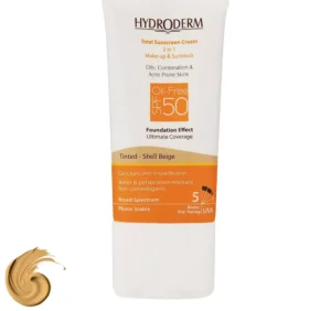 کرم ضد آفتاب رنگی SPF50 هیدرودرم بژ صدفی مناسب برای پوست چرب حجم 40 میلی لیتر