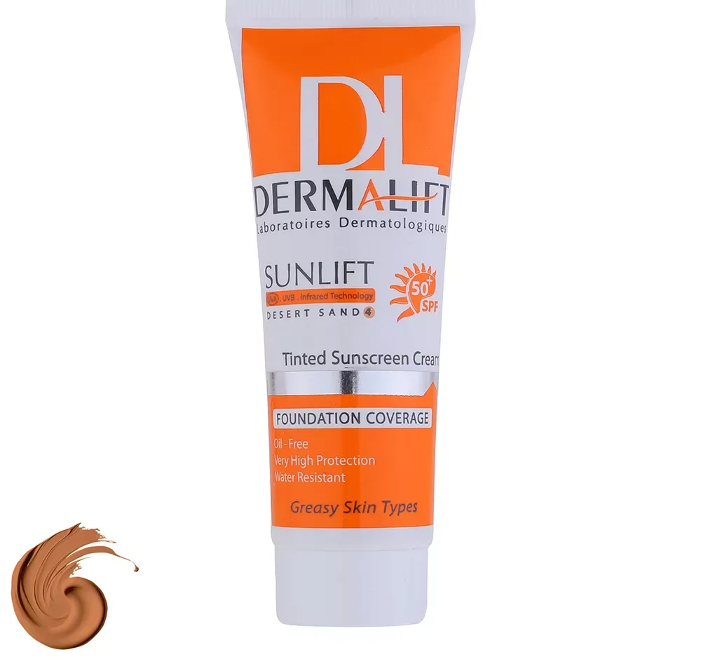 کرم ضد آفتاب رنگی SPF50 درمالیفت شماره 04 مناسب پوست چرب حجم 40 میلی‌لیتر