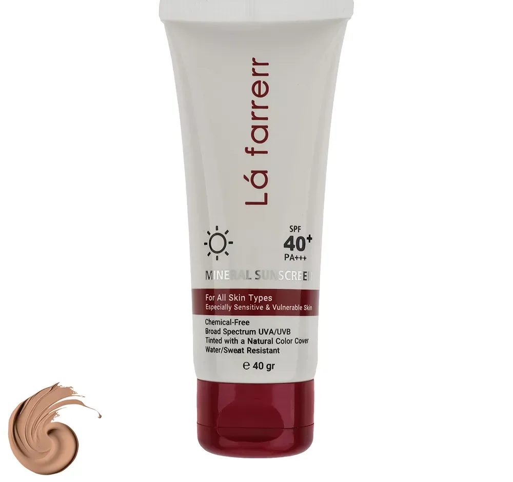 کرم ضد آفتاب رنگی لافارر SPF 40 مدل مینرال حاوی محافظ UVA و UVB و PA+++ ‌مناسب انواع پوست حجم 40 میلی‌لیتر