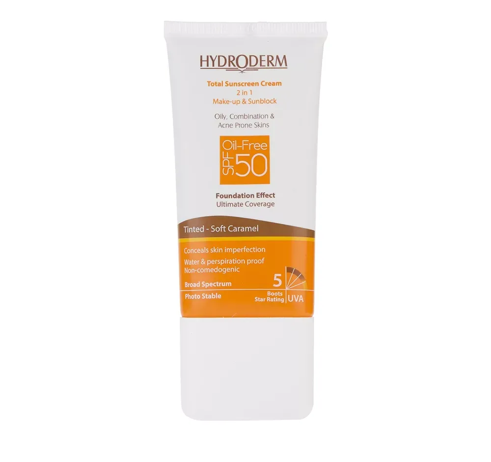کرم ضد آفتاب هیدرودرم SPF50 مدل Soft Caramel حجم 40 میلی‌لیتر