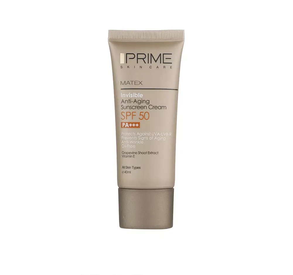 کرم ضد آفتاب و جوان کننده بی رنگ پریم مدل Matex Colorless SPF50 مناسب انواع پوست حجم 40 میلی لیتر