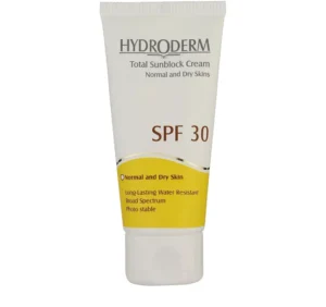 کرم ضدآفتاب بی‌رنگ هیدرودرم SPF30 مناسب پوست‌ نرمال و خشک حجم 50 میلی‌لیتر