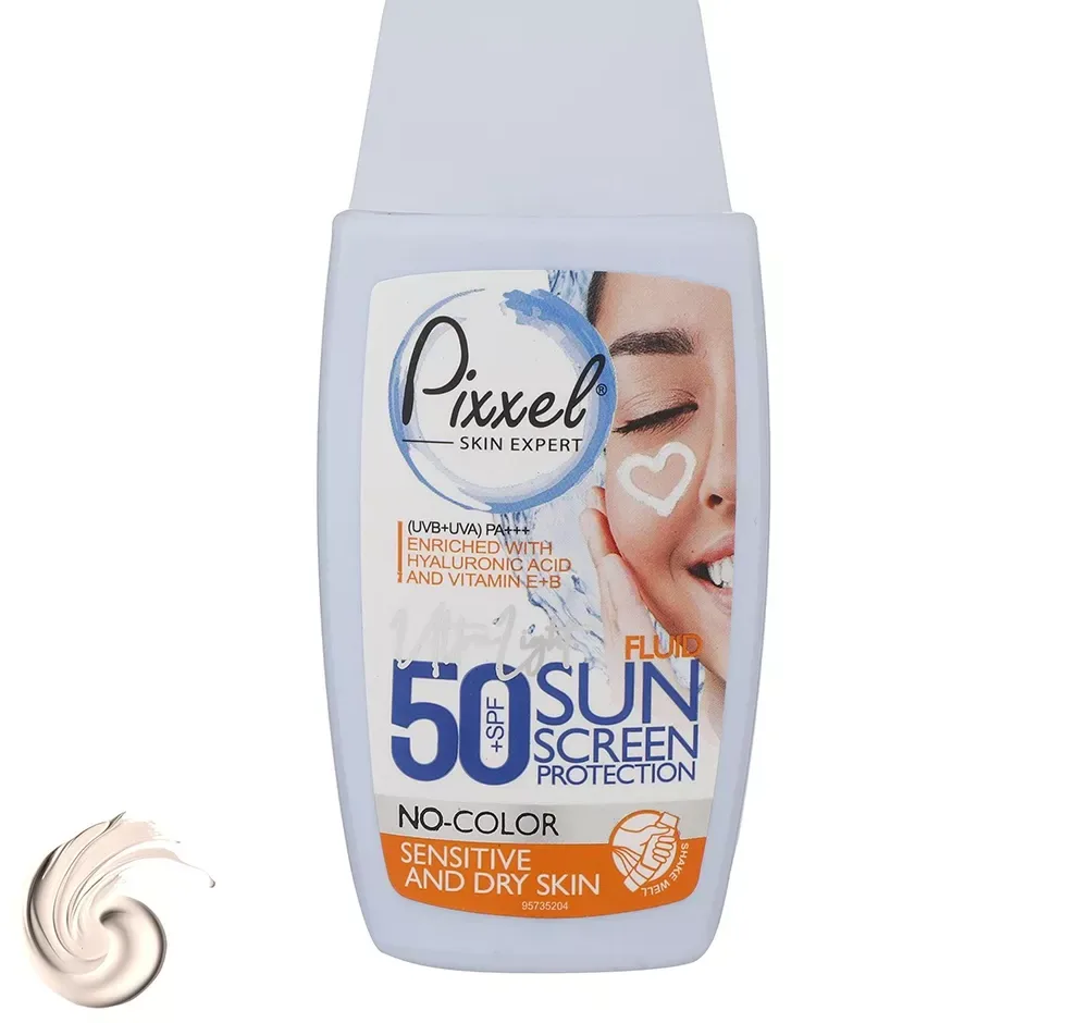 کرم ضدآفتاب بی‌رنگ پیکسل SPF50 مدل Sensitive، مناسب پوست‌های خشک و حساس، حجم 50 میلی‌لیتر