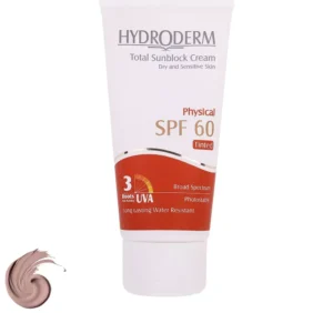 کرم ضدآفتاب رنگی هیدرودرم SPF60 مدل Phisical Tinted ‌مناسب پوست‌ خشک حجم 50 میلی‌لیتر