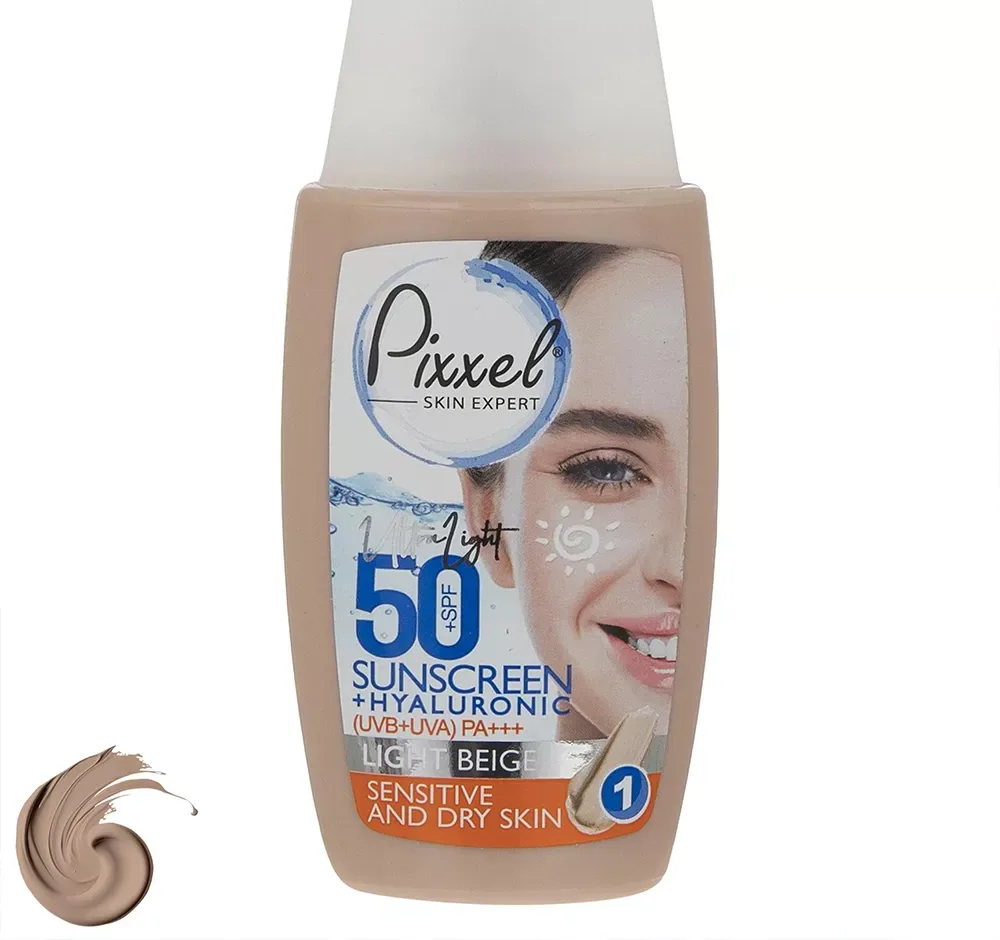 کرم ضد آفتاب رنگی پیکسل +SPF50 مدل LIGHT BEIGE مناسب پوست‌ خشک و حساس حجم 50 میلی‌لیتر