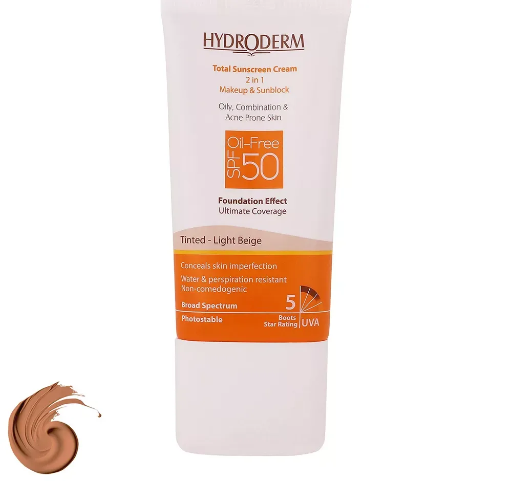کرم ضد آفتاب هیدرودرم SPF50 مدل Light Beige حجم 40 میلی‌لیتر